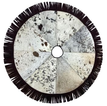 Showman Cowhide Leather Christmas Tree Skirt - Fringe Trim #3